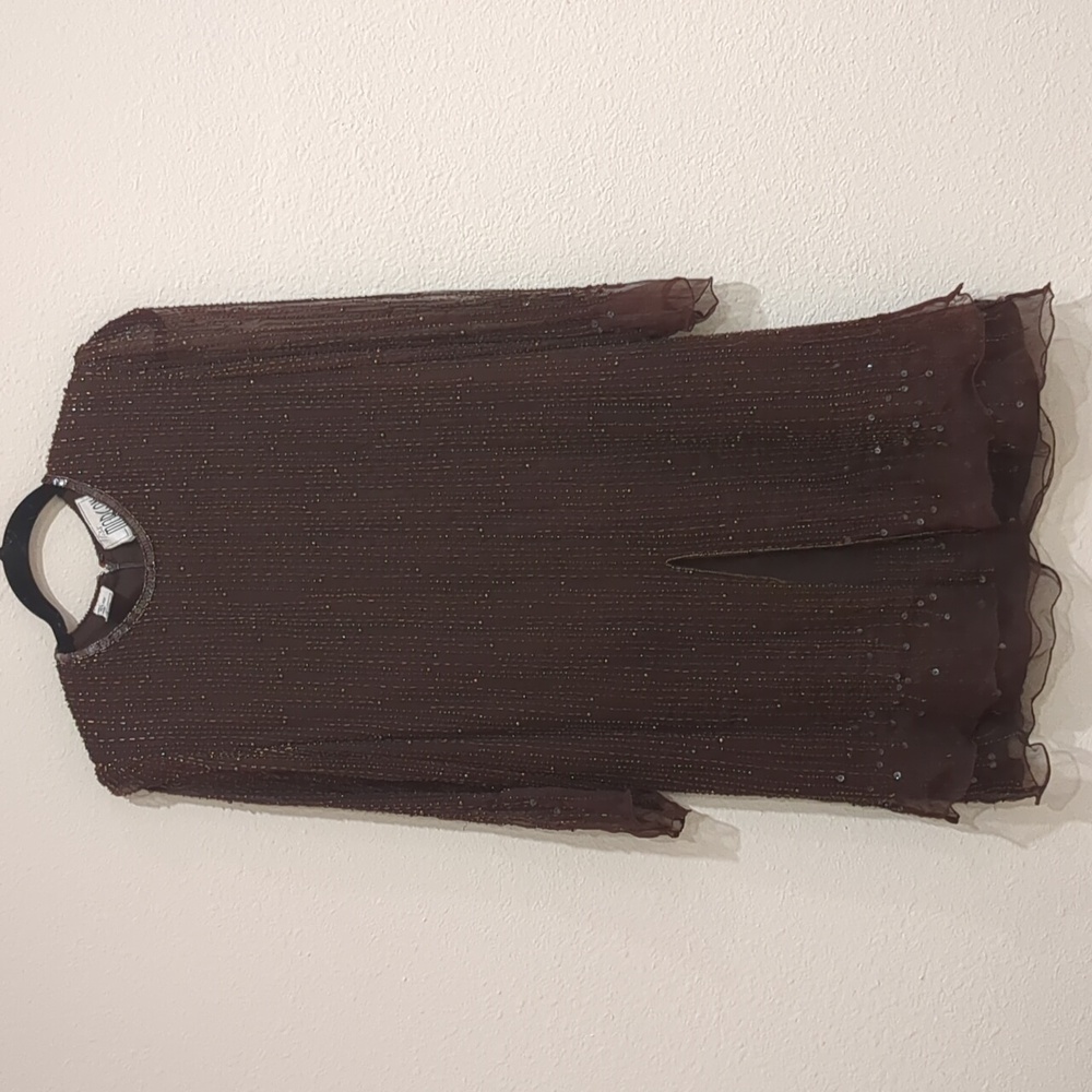 Vintage 80's Miss Morgan Elegant Brown Silk Beaded Dress Size Medium